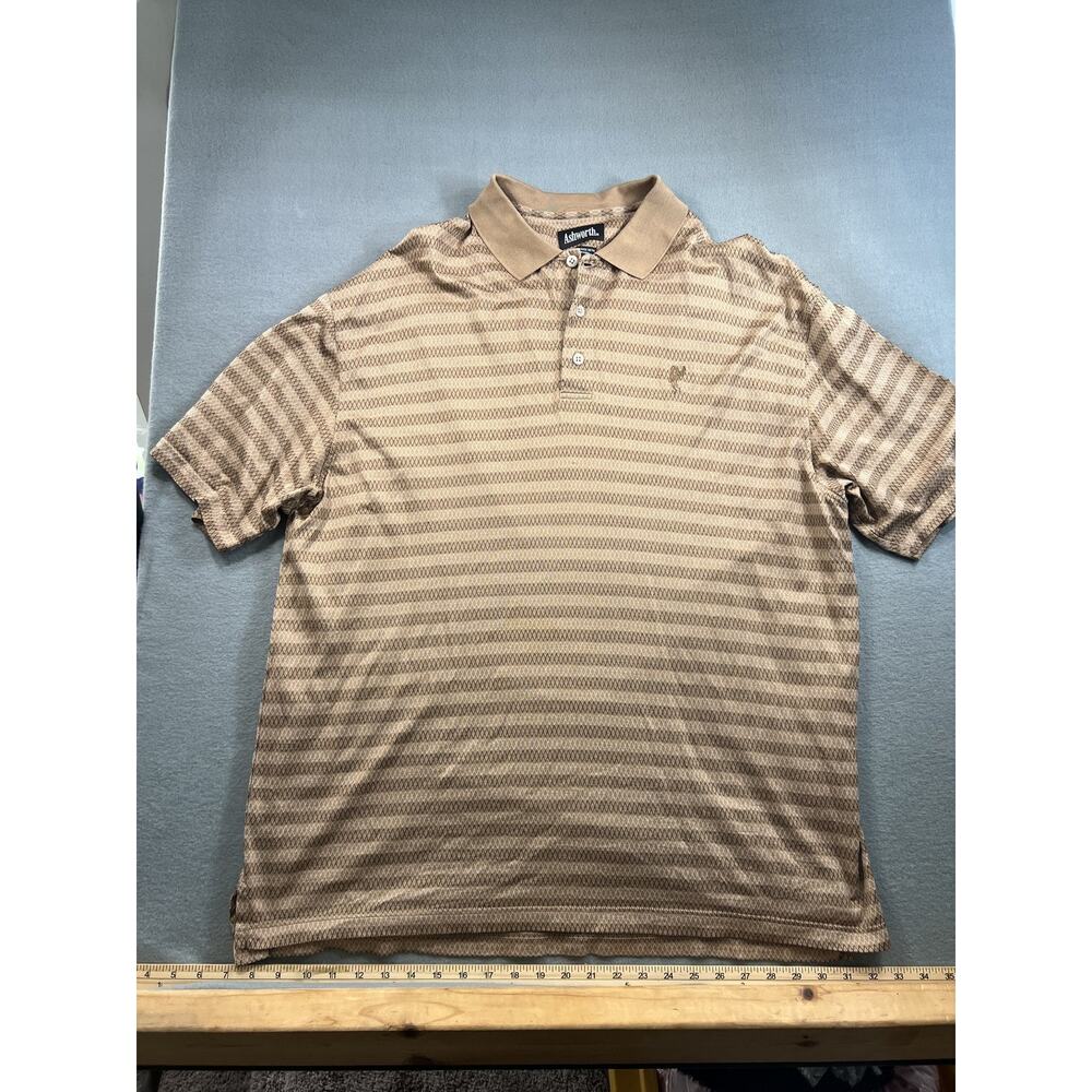 Ashworth Men's XXL Golf Polo Shirt, Blue/Beige Pattern, Mercerized Cotton